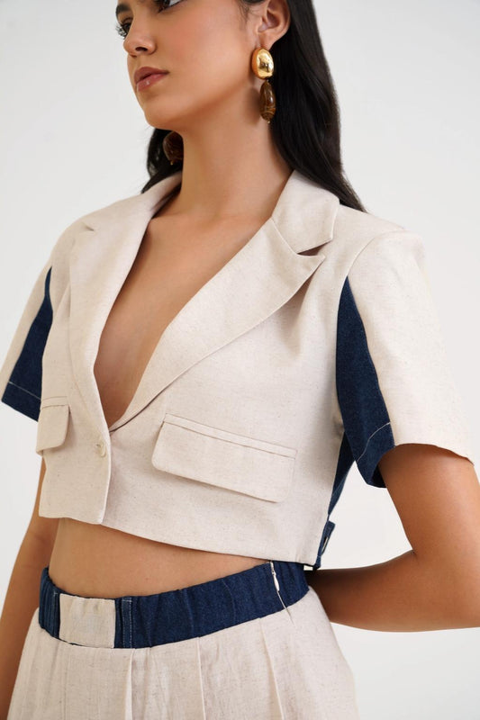 Linen blend crop blazer with skort