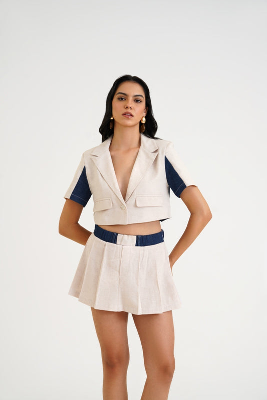 Linen blend crop blazer with skort