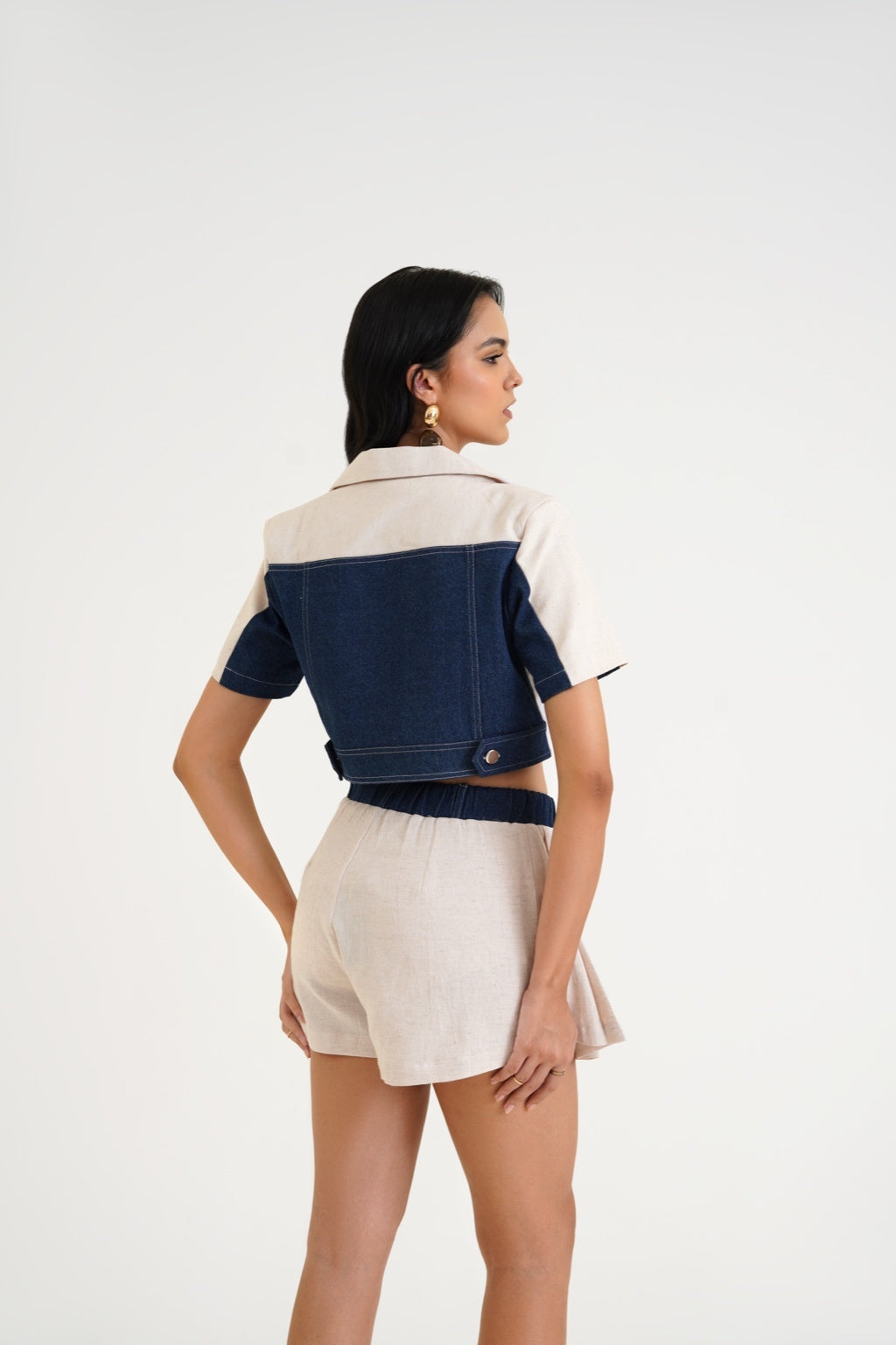 Linen blend crop blazer with skort