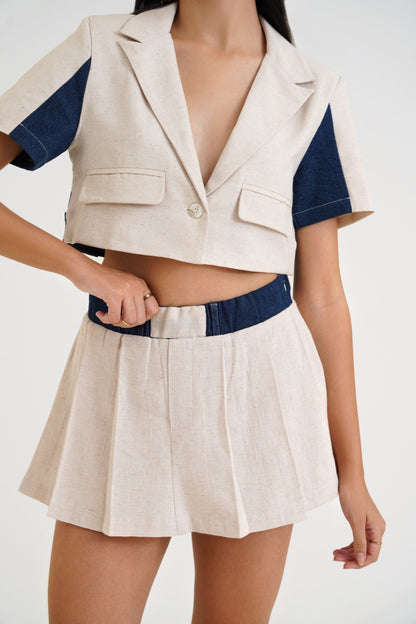 Linen blend crop blazer with skort